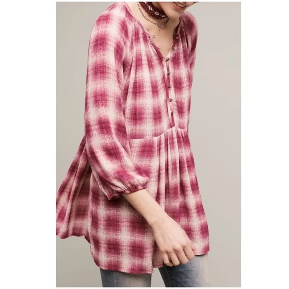 ANTHROPOLOGIE Calavon Peplum Top NWT Blouse New Large Boho Raspberry Anthro - Picture 2 of 4